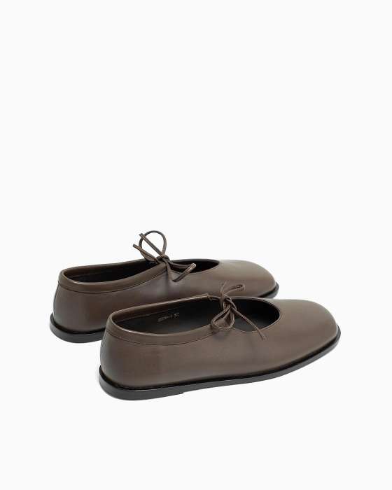 Балетки ROU с завязками коричневые