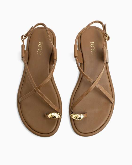 Сандалии ROU через палец накрест с золотой фурнитурой