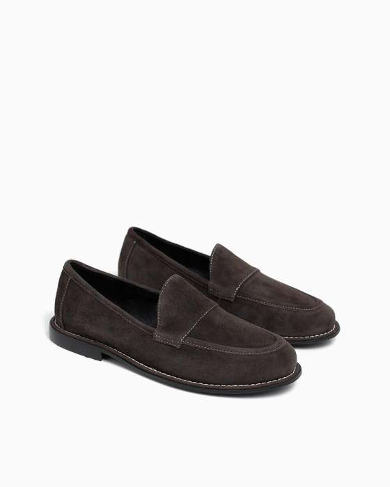 Лоферы ROU с белой прострочкой