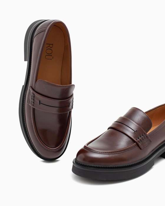 Лоферы ROU коричневые со стежками