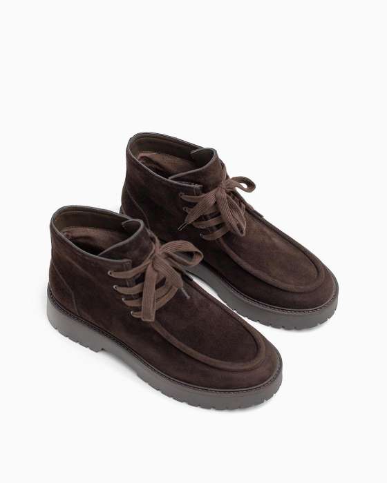 Ботинки ROU со строчкой замшевые утепленные