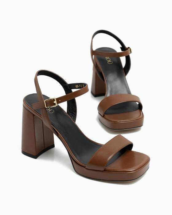 Босоножки ROU на платформе коричневые