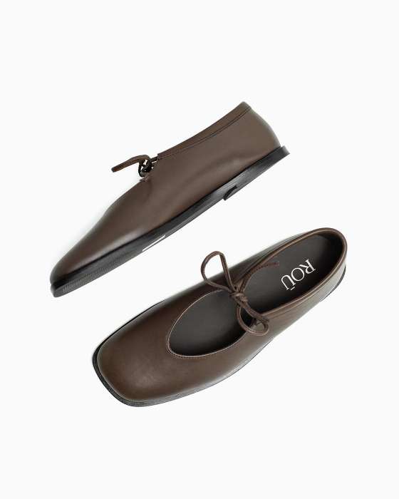 Балетки ROU с завязками коричневые