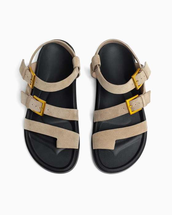 Сандалии ROU через палец спорт замшевые бежевые