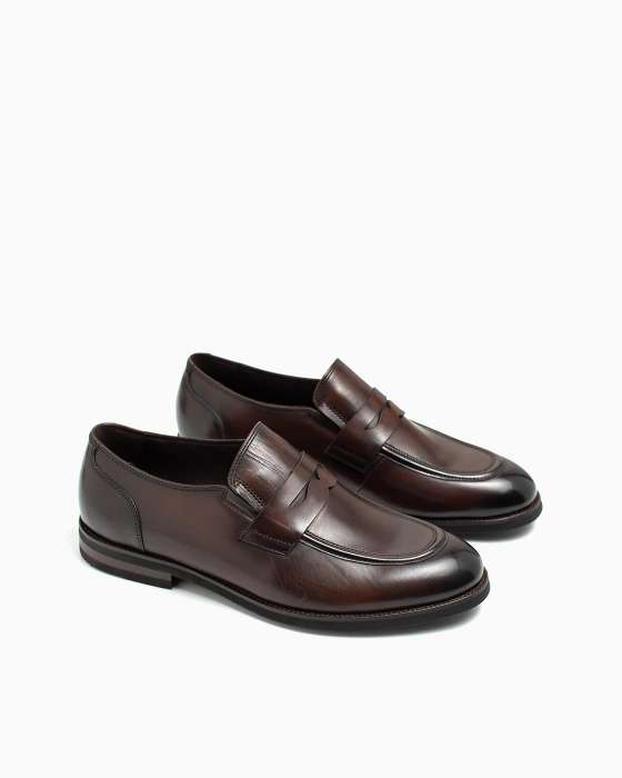 Лоферы ROU из полуглянцевой кожи коричневые