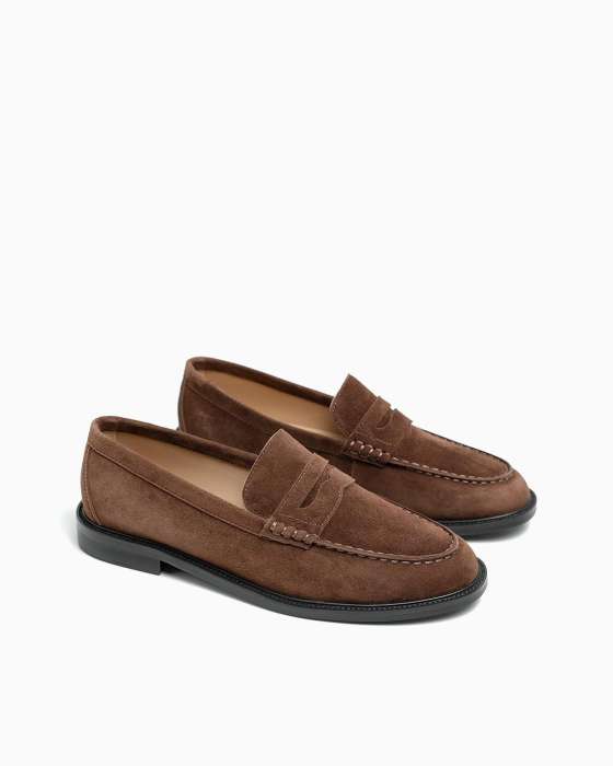 Лоферы ROU строчка замшевые коричневые