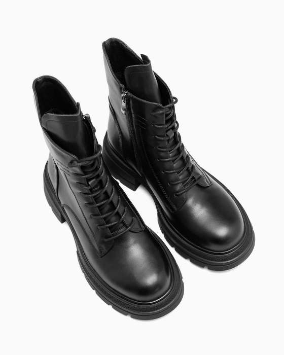 Ботинки ROU с кожаными вставками на пятке и тремя строчками но голенище утепленные