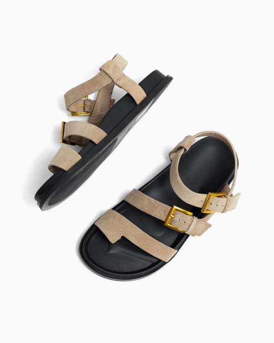 Сандалии ROU через палец спорт замшевые бежевые