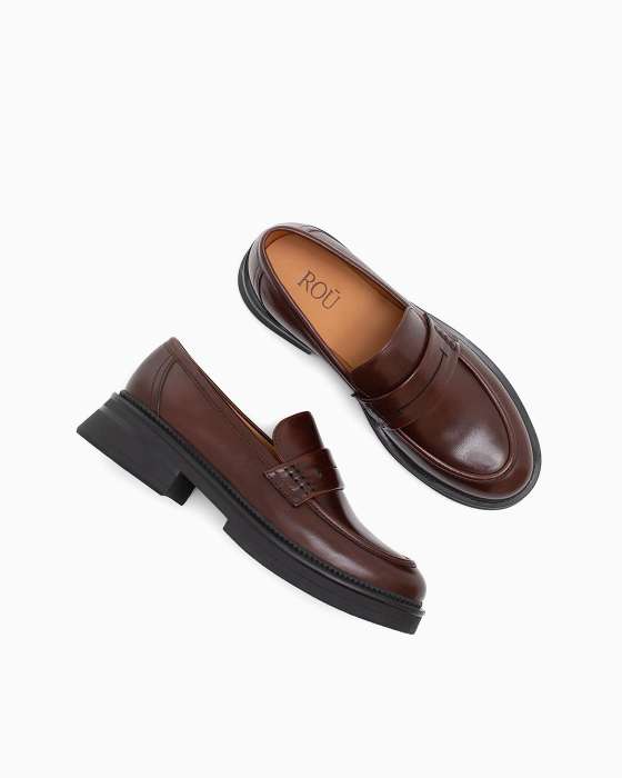 Лоферы ROU коричневые со стежками