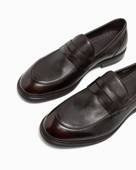 Лоферы ROU с зернистой кожей коричневые