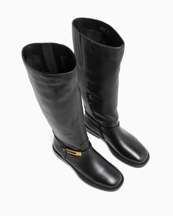 Сапоги ROU черные с застежкой бронзовой