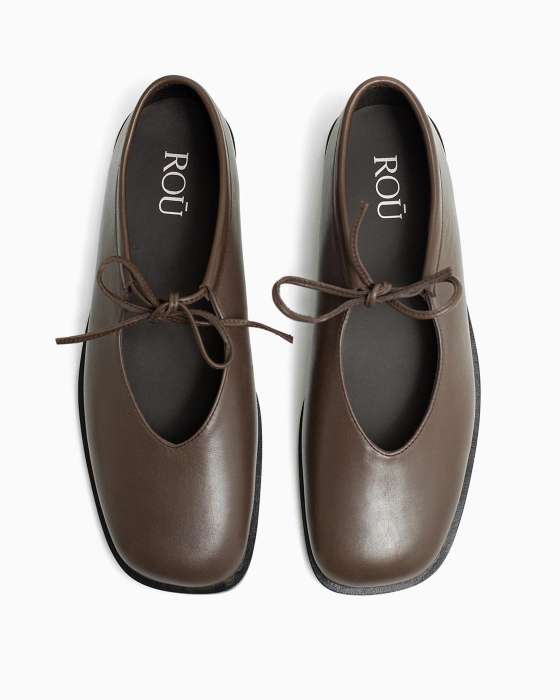 Балетки ROU с завязками коричневые