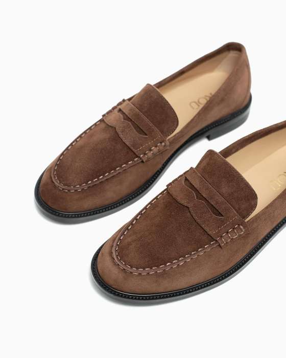 Лоферы ROU строчка замшевые коричневые