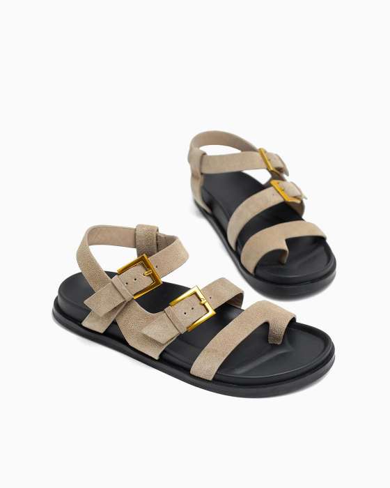 Сандалии ROU через палец спорт замшевые бежевые