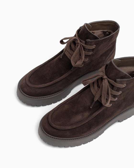 Ботинки ROU со строчкой замшевые утепленные