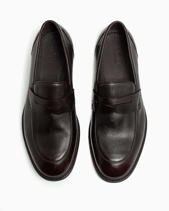 Лоферы ROU с зернистой кожей коричневые