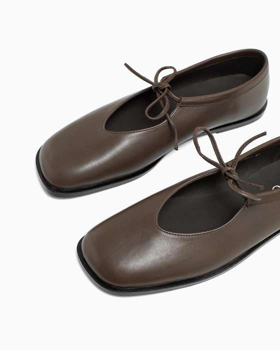 Балетки ROU с завязками коричневые