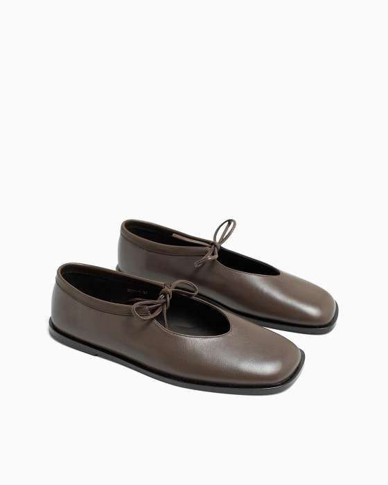 Балетки ROU с завязками коричневые