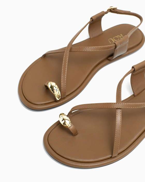 Сандалии ROU через палец накрест с золотой фурнитурой