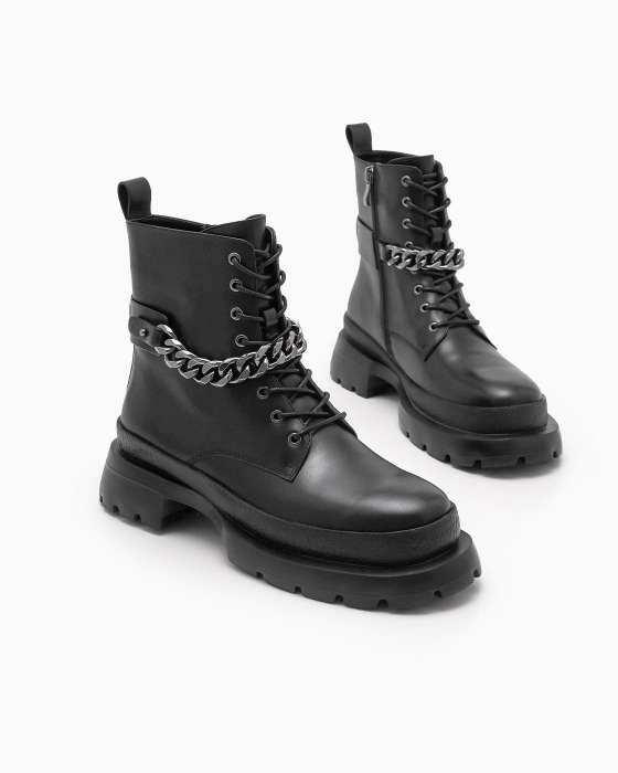 Черные демисезонные ботинки ROU с цепочкой и застежкой
