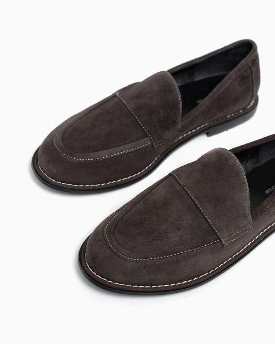 Лоферы ROU с белой прострочкой