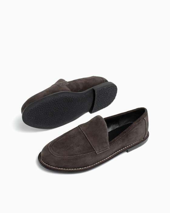 Лоферы ROU с белой прострочкой