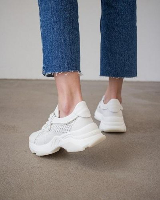 Белые перфорированные кроссовки ROU из натуральной кожи