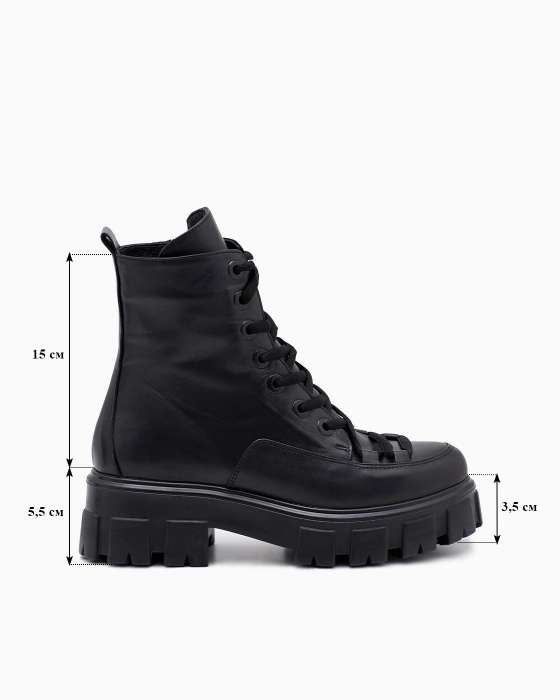 Черные кожаные ботинки ROU с длиной шнуровкой на натуральном меху