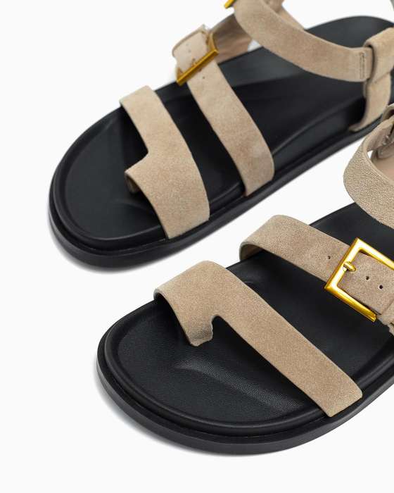 Сандалии ROU через палец спорт замшевые бежевые