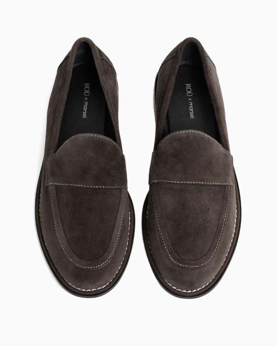 Лоферы ROU с белой прострочкой